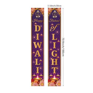 KYMY Happy Diwali Porch Banner, Polyester Durable India Diwali Door Sign, Festival of Lights Rangoli Hanging Banner for Diwali Party Decorations Indian Festival Party Supplies Indoor & Outdoor