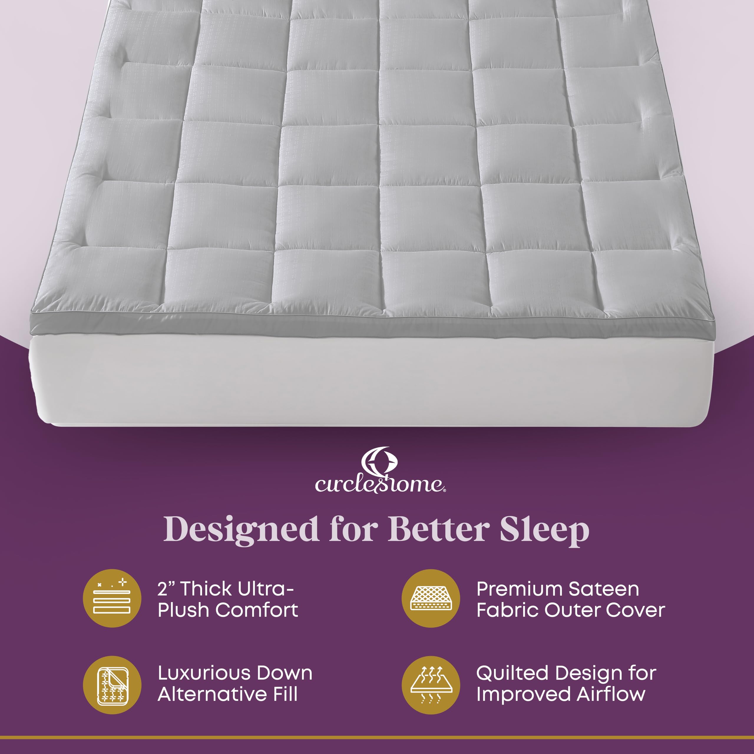 CirclesHome Mattress Pad - Queen Size Mattress Topper with Anti-Slip Anchors - 100% Cotton Filled with Alternative Down Filling - Soft Feel, Comfortable, Breatheable, and Assists with Back Relief