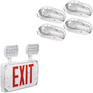 leonlite exit light bundle emergency light, 1-pack wet location exit sign with emergency lights, ul listed, red & 4-pack wet location emergency light with battery backup, ul listed