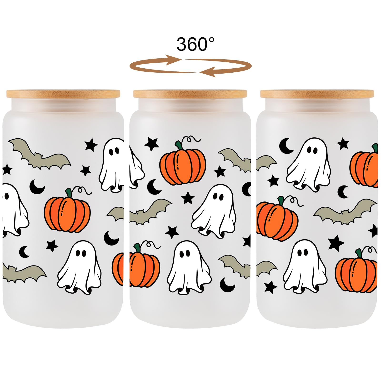 Halloween Cups Mugs Pumpkin Ghost 16Oz Iced Coffee Glass Cups with Lids and Straws Cute Halloween Gifts for Women Kids Teens Adults Spooky Gifts for Girls Boys Halloween Tumbler Fall Smoothie Cup