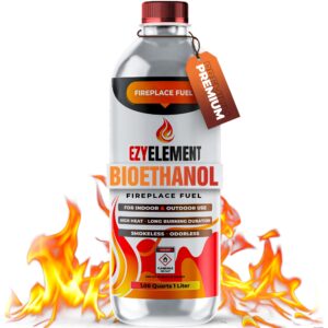 bioethanol fireplace fuel 1 liter - clean burning, odorless, and smokeless bioethanol fuel for tabletop fireplaces, bio ethanol fuel for table top fire pit, renewable ethanol fire pit fuel burners