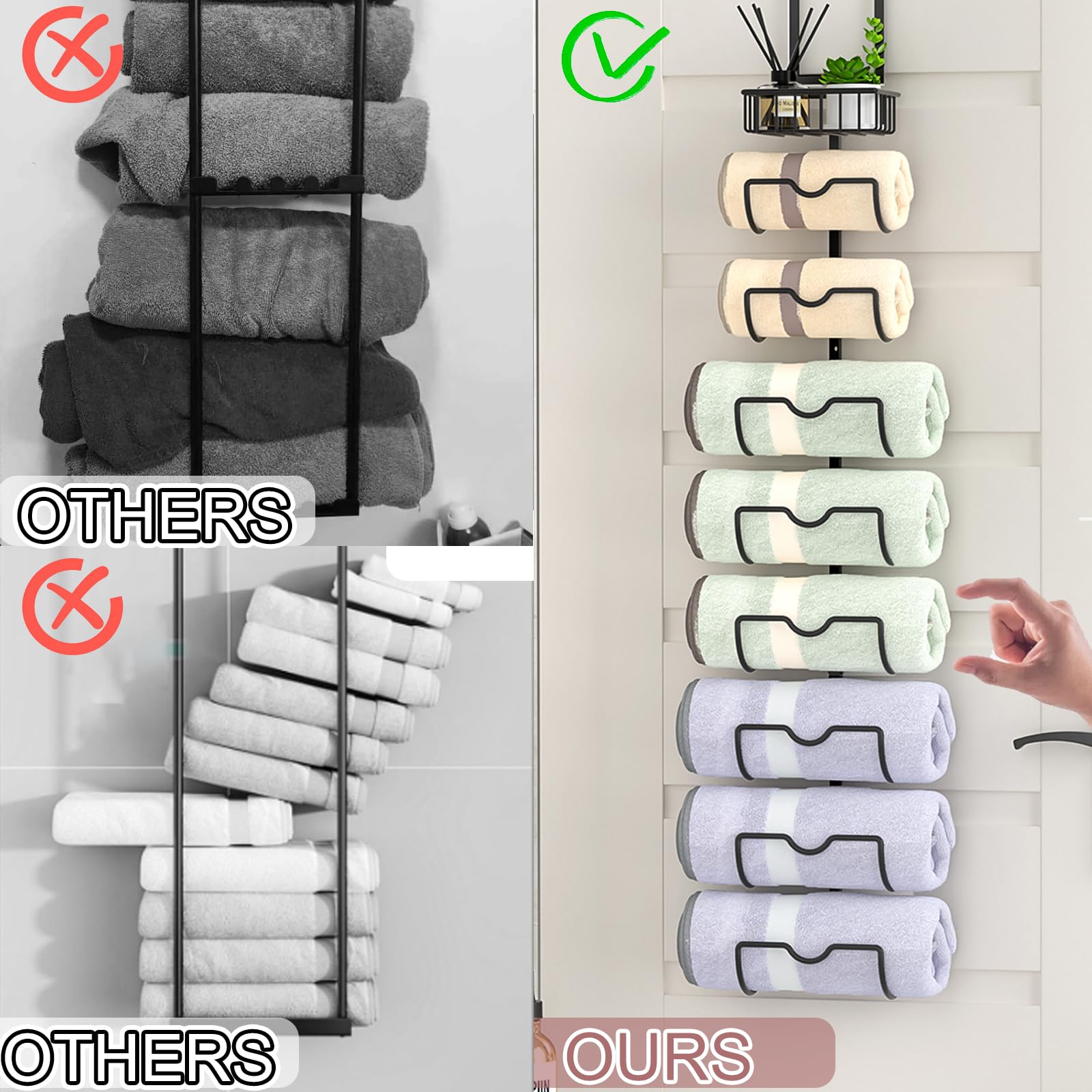 X-cosrack 9-Tier Over The Door Towel Rack for Bathroom Adjustable Door Hooks Towel Rack Over The Door Towel Holder for Bathroom Wall Mounted Towel Holder Over The Door Organizer Towel Storage -Black