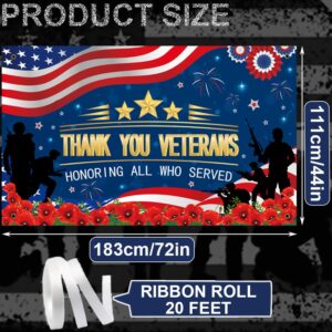 Veterans Day Backdrop, Veterans Day Decorations 72 x 44'' Thank You Veterans Banner Honoring All Who Served Patriotic Decororations for Veterans Day Home Party Supplies