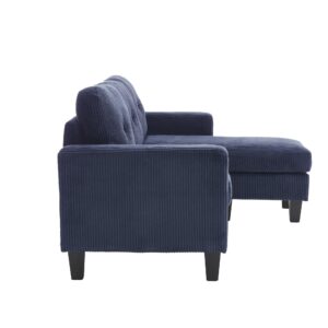 DERCASS Velvet Sectional Couch with Reversible Chaise, L Shaped Sofa with Ottoman and Wood Legs for Small Apartment (Navy)