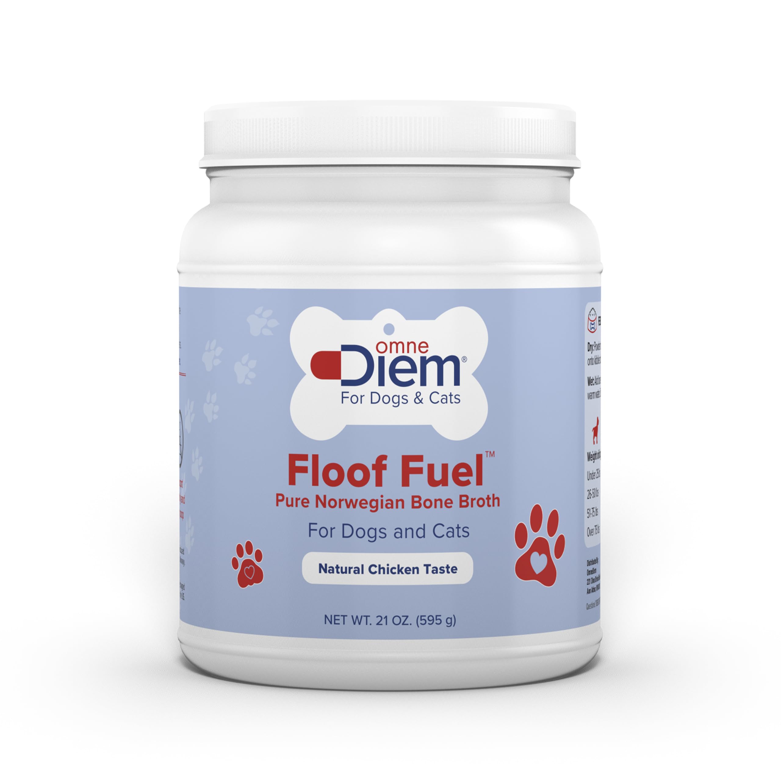 OmneDiem Floof Fuel for Cats & Dogs - Pure Norwegian Poultry Bone Broth - Pet Food Topper - Tasty Chicken Flavor, Rich in Protein - Supports The Health of The Joints, Gut, Skin & Coat - 21oz (595g)