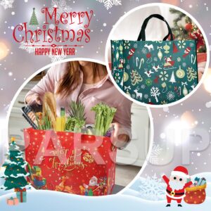 PARSUP 2PCS Giant Christmas Gift Bags, Heavy Duty Treat Tote Grocery Bags with Handles, Sewing Non-Woven Jumbo Bags for Gifts Wrapping Shopping, Xmas Party Supplies, 21.26"×15.7"×7.9"