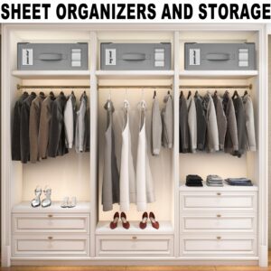 KYEVIS 4 Pack Sheet Organizers and Storage, Foldable Bed Sheet Organizer(Queen & King Size) for Linen Closet, Bedding Storage with Handle for Sheets, Grey