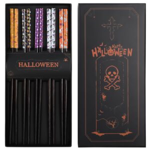 sbirdbao halloween party reusable 5 pairs 9.4 inches wooden chopsticks, dishwasher safe tableware gift with halloween decorations sets