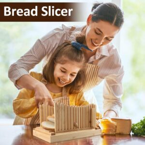 Bamboo Bread Slicer For Homemade Bread With Crumb Tray Bread Cutting Guide Bread Loaves Cutting Board With Magnetic Breads Knife Holder Adjustable Thickness Foldable Bread Cutter