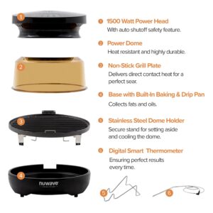 Nuwave Infra-Red Primo Grill Oven, Integrated Smart Thermometer, Nonstick Grill Bottom & Convection Top for Surround Cooking, Cook Fresh or Frozen, Durable Power Dome Included