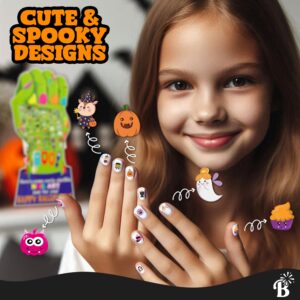 Halloween Nail Stickers+ Cards Non Candy Halloween Party Favors for Girls Treats Bulk, Halloween Goody Bag Stuffers, Halloween Birthday Girl Party Gifts Prizes Trick Girly Halloween Party Supplies