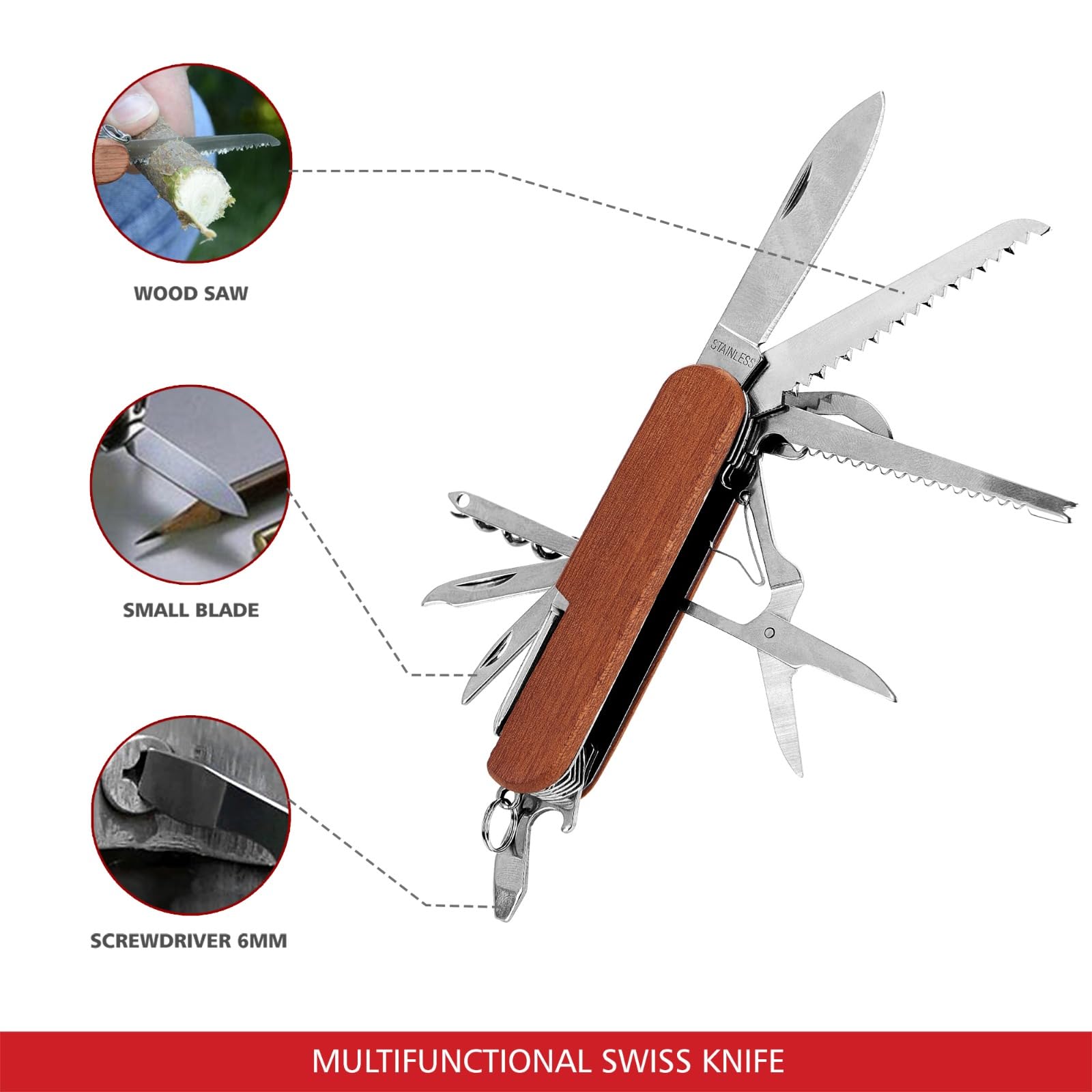 Swiss Eagle Premium Quality Classic Multi-Tool Army Knife - Packs 15 Tools Pocket knife - Multitool