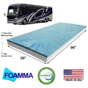 Foamma 8” x 36” x 96” Truck, Camper, RV Travel Visco Gel Memory Foam Bunk Mattress Replacement, Made in USA, Comfortable, Travel Trailer, CertiPUR-US Certified, Cover Not Included