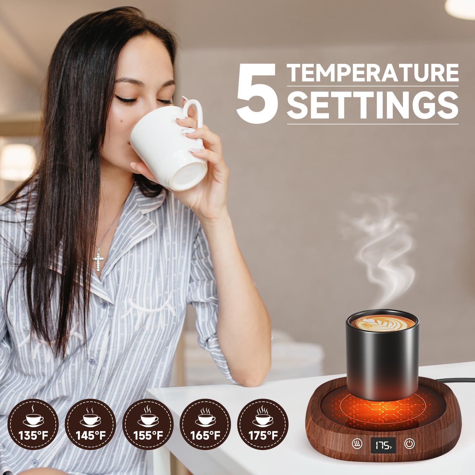 Coffee Mug Warmer - Coffee Cup Warmer for Desk Auto Shut Off, Smart Electric Candle Warmer Beverage Warmer for Coffee, Tea, Water, Milk and Coco, 5 Temperature Settings & 1-12H Timer