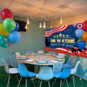 Veterans Day Backdrop, Veterans Day Decorations 72 x 44'' Thank You Veterans Banner Honoring All Who Served Patriotic Decororations for Veterans Day Home Party Supplies