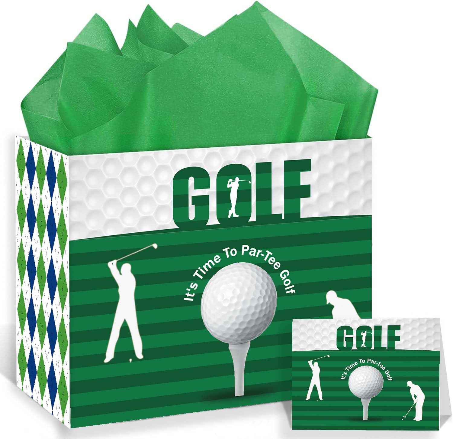 Golf Gift Bag with Tissue Paper Ideal for Golf Themed Gifts, Birthdays, and Special Occasions Reusable Golf Club Gift Wrapping Bag for Men and Kids – Includes Golf Gift Card and Golf Party Favor Bags