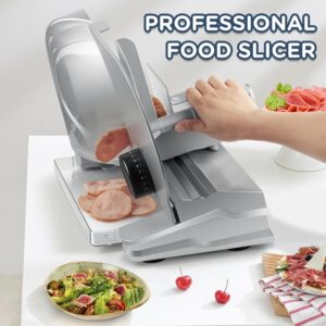 CUSIMAX Meat Slicer for Home with 1-20mm Adjustable Thickness，Electric Deli Slicer for Food Tray,Two 9" Stainless Steel Blades and Removable Food Carriage,Easy for Cut all Foods