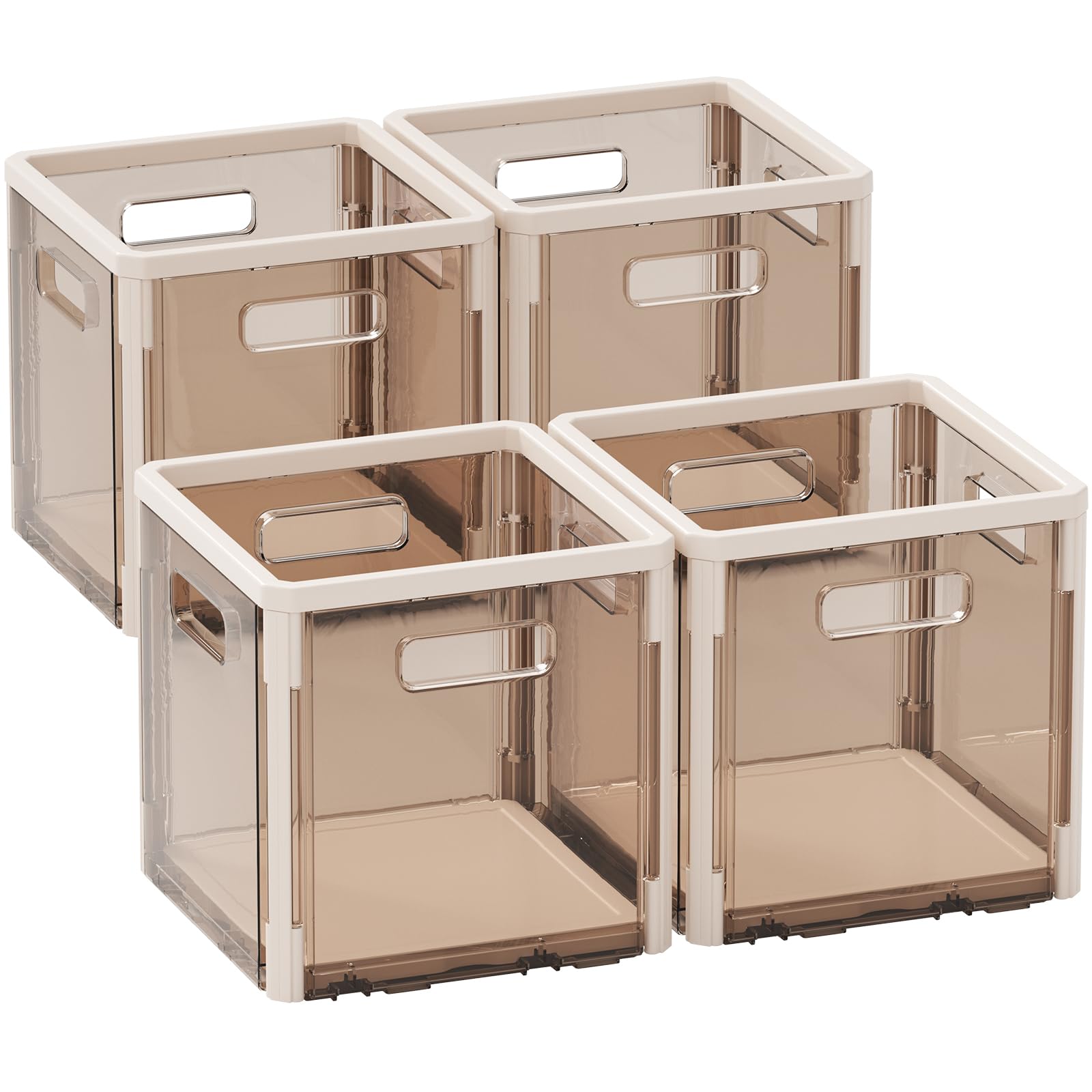 HAIXIN Storage Cubes for Cube Organizer - Collapsible Cubby Bins Open Storage Bins Transparent Organizer Cubes Plastic Storage Baskets for Closet Shelf Playroom, 4 Pack (Beige, 10.5 inch)