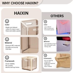 HAIXIN Storage Cubes for Cube Organizer - Collapsible Cubby Bins Open Storage Bins Transparent Organizer Cubes Plastic Storage Baskets for Closet Shelf Playroom, 4 Pack (Beige, 10.5 inch)