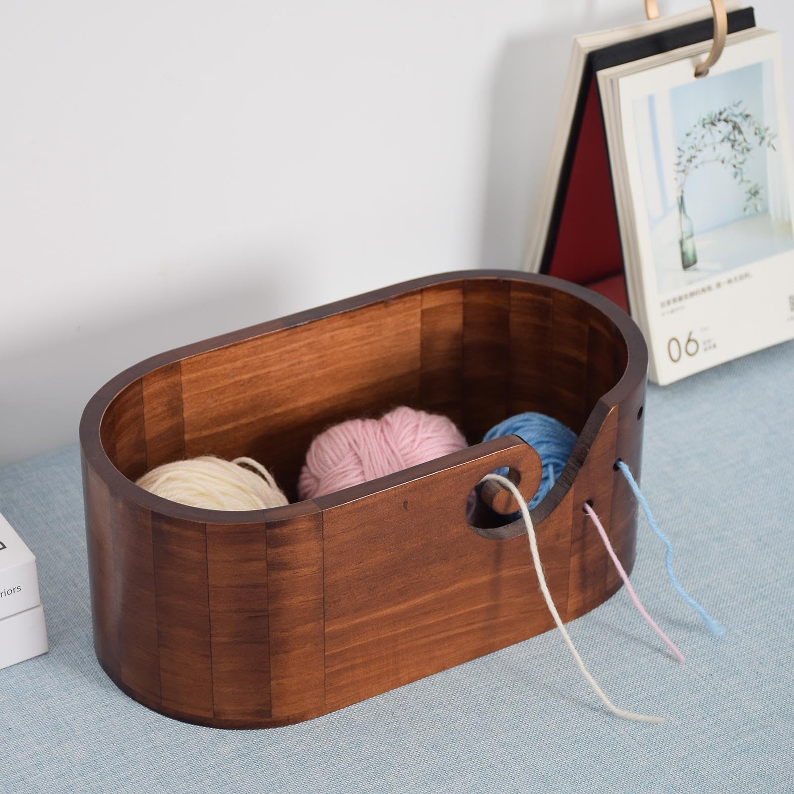 Yarn Bowl Holder - Weaving Thread Bowl, Yarn Storage Bowl | Portable Knitting Yarn Bowl, Wooden Yarn Storage Dispenser, Crochet Yarn Container for Knitting, Crocheting and Macrame, 11.2x6.1x4.7in