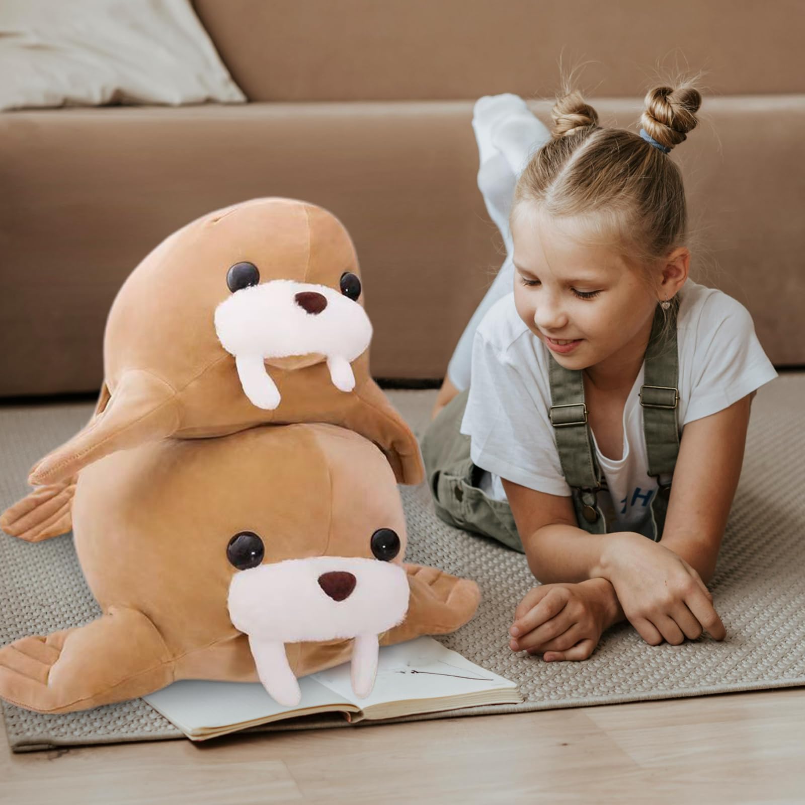 EJK Soft Brown Walrus Plush Toy, Walrus Plush Animal Pillow, Walrus Plush Pillow, Plush Doll, Birthday, Christmas, Children's Gift, Room Decoration (45CM=17.7IN)