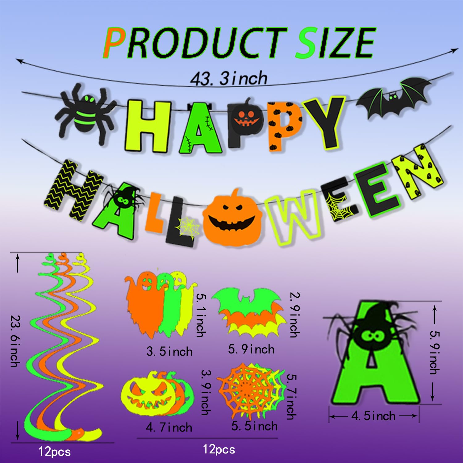 MEILINJIAN Happy Halloween Decorations Banner,Glow in the Dark Halloween Decorations Neon Glow Halloween Sign for Glow in the Dark Halloween Party,Black Light Party