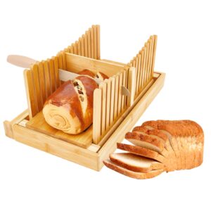 bamboo bread slicer for homemade bread with crumb tray bread cutting guide bread loaves cutting board with magnetic breads knife holder adjustable thickness foldable bread cutter