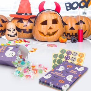 GURVOCY Halloween Paper Treat Bags - 24PCS Halloween Goodie Bags with Stickers for Kids, Halloween Candy Bags, Halloween Party Favor Bags Decorations