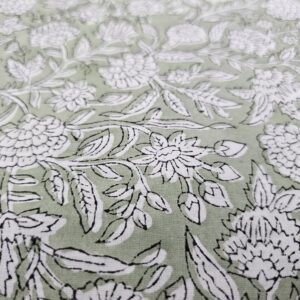 Green Hand Block Printed Indian Natural Cotton Jaipuri Print Sanganeri Kurti Print Fabric by The Yard (3 Yard)