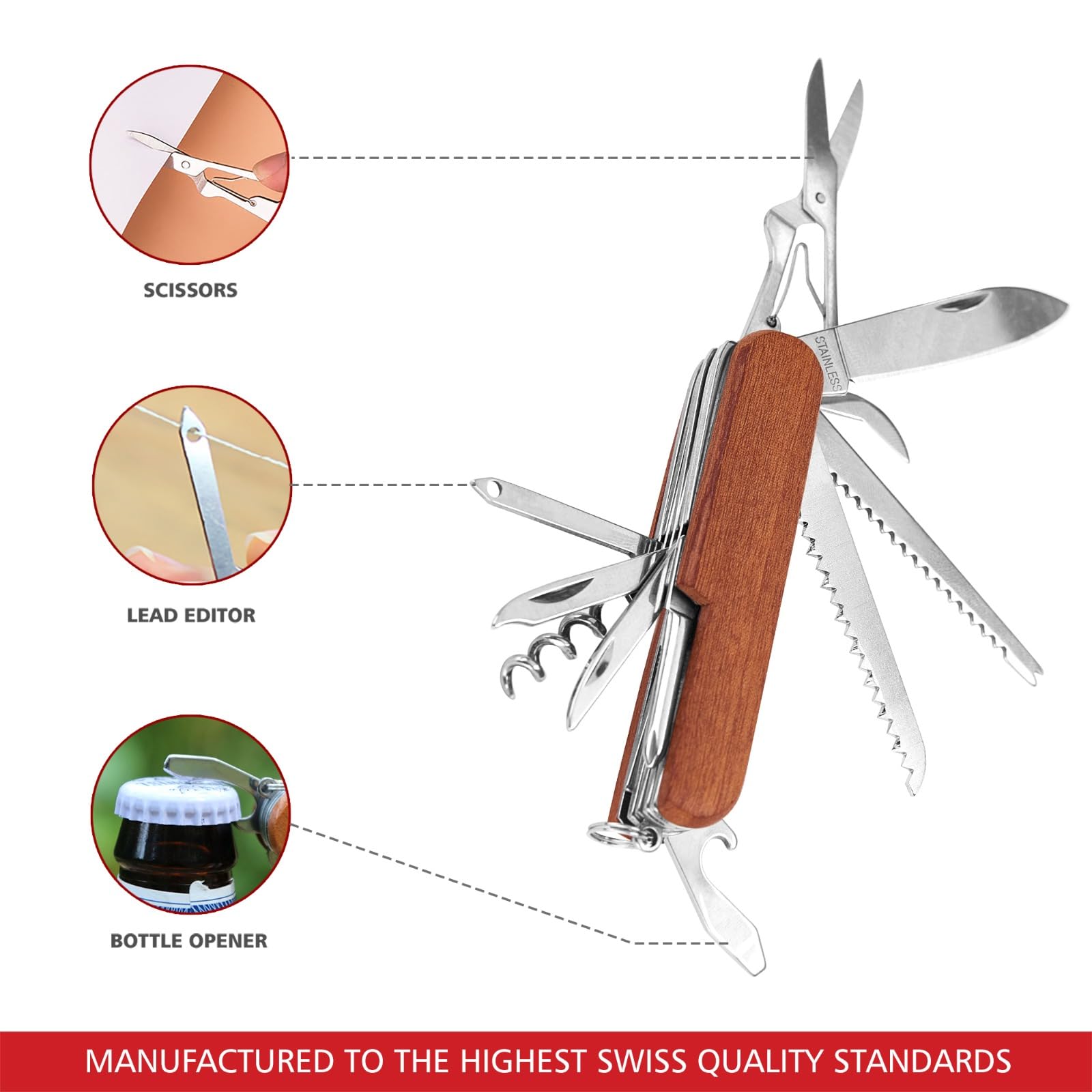 Swiss Eagle Premium Quality Classic Multi-Tool Army Knife - Packs 15 Tools Pocket knife - Multitool