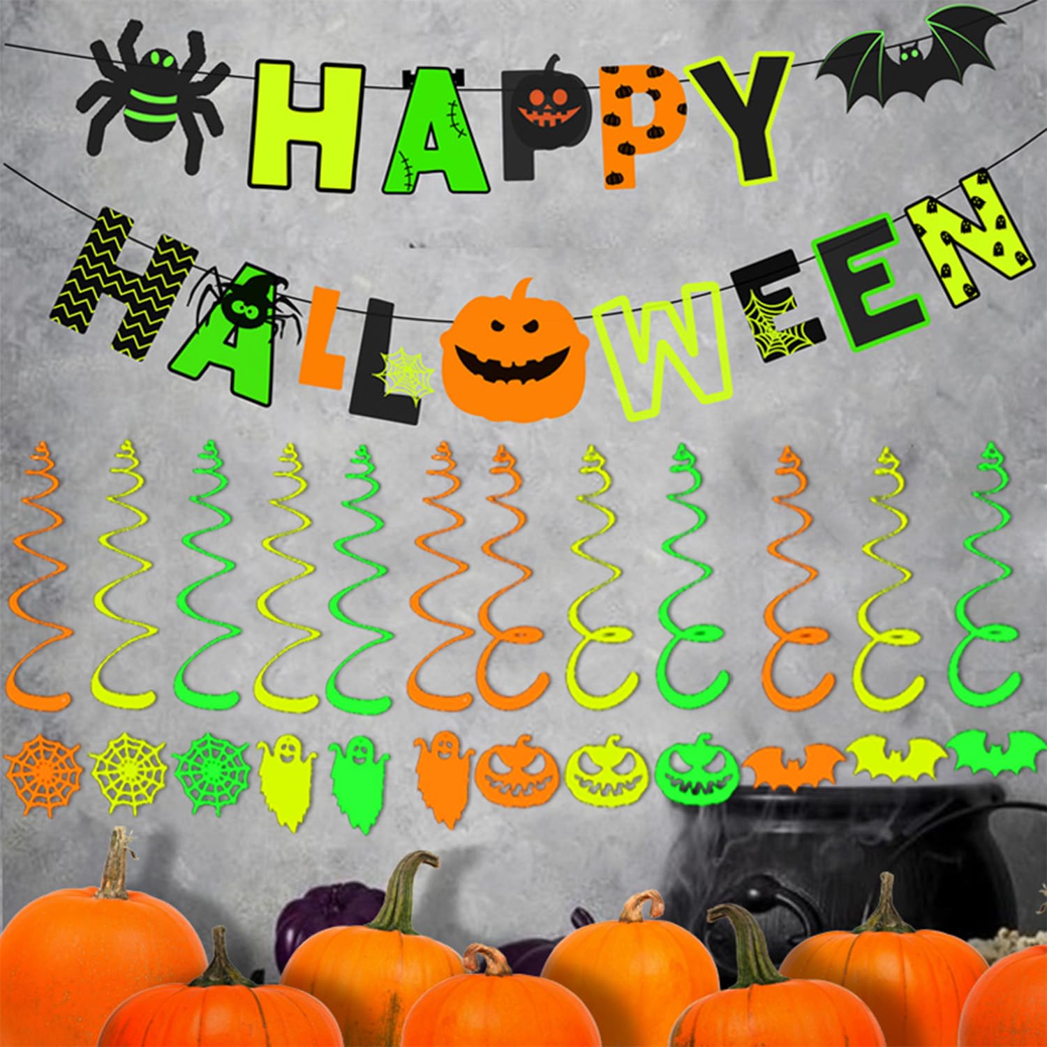 MEILINJIAN Happy Halloween Decorations Banner,Glow in the Dark Halloween Decorations Neon Glow Halloween Sign for Glow in the Dark Halloween Party,Black Light Party