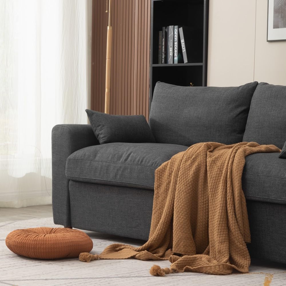 Panana Sofas for Living Room, Comfy Modern Couch with Lift-up Storage, Upholstered Linen Couch, Couch for Living Room, Bedroom, Apartment, Lounge (Dark Gray Linen Fabric, 2 Seater)