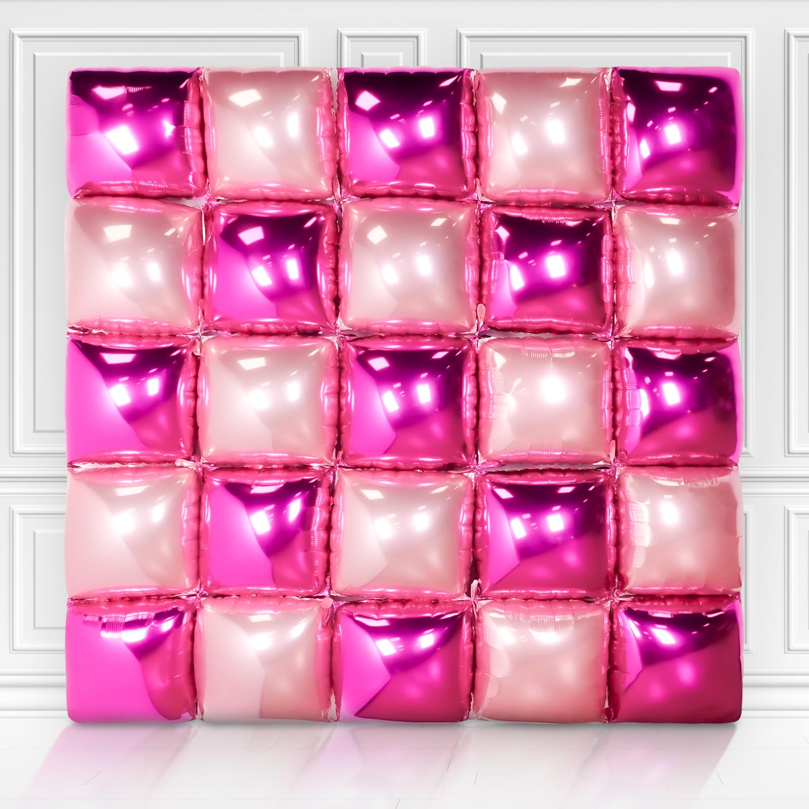 Foil Balloons Pink Balloon Wall - Shimmer Foil Balloons Wall Square Pink Balloons Wall Backdrop Pink Balloons for Girls Birthday Baby Shower Wedding Bridal Shower Pink Party Balloon Backdrop