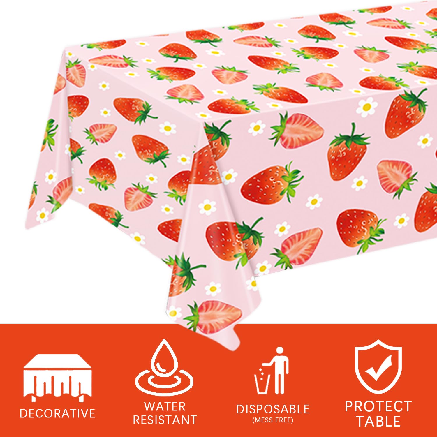 LINHAXM 3 Pack Strawberry Tablecloths Strawberry Birthday Plastic Table Cover for Strawberry Birthday Decorations Strawberry Baby Shower Party Decorations, 54 x 108 Inch