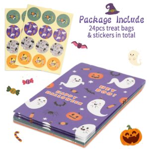 GURVOCY Halloween Paper Treat Bags - 24PCS Halloween Goodie Bags with Stickers for Kids, Halloween Candy Bags, Halloween Party Favor Bags Decorations