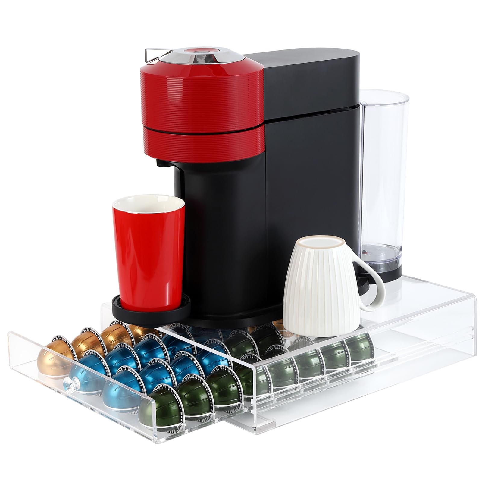 XronSlute for Nespresso Pods Holder,Vertuo Pod Holder,Acrylic 32 Large Pod Organizer,Clear Coffee Pod Capsule Drawer