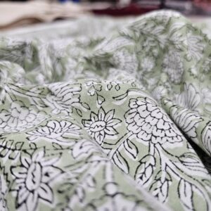 Green Hand Block Printed Indian Natural Cotton Jaipuri Print Sanganeri Kurti Print Fabric by The Yard (3 Yard)