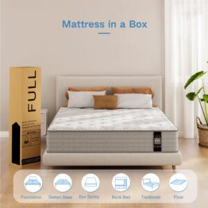 Yuewanshun Full Size Mattress, 12 Inch Hybrid Full Mattress in a Box, Gel Memory Foam and Pocket Spring for Pressure Relief, Medium Firm Feel, Motion Isolation 54"*75"*12"