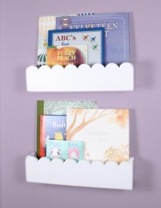 white floating shelves for wall kids - scalloped shelves set of 2 - wood nursery book shelves - preassembled baby bookshelf - cloud shelves for nursery - toddler bookshelf for nursery bookshelf