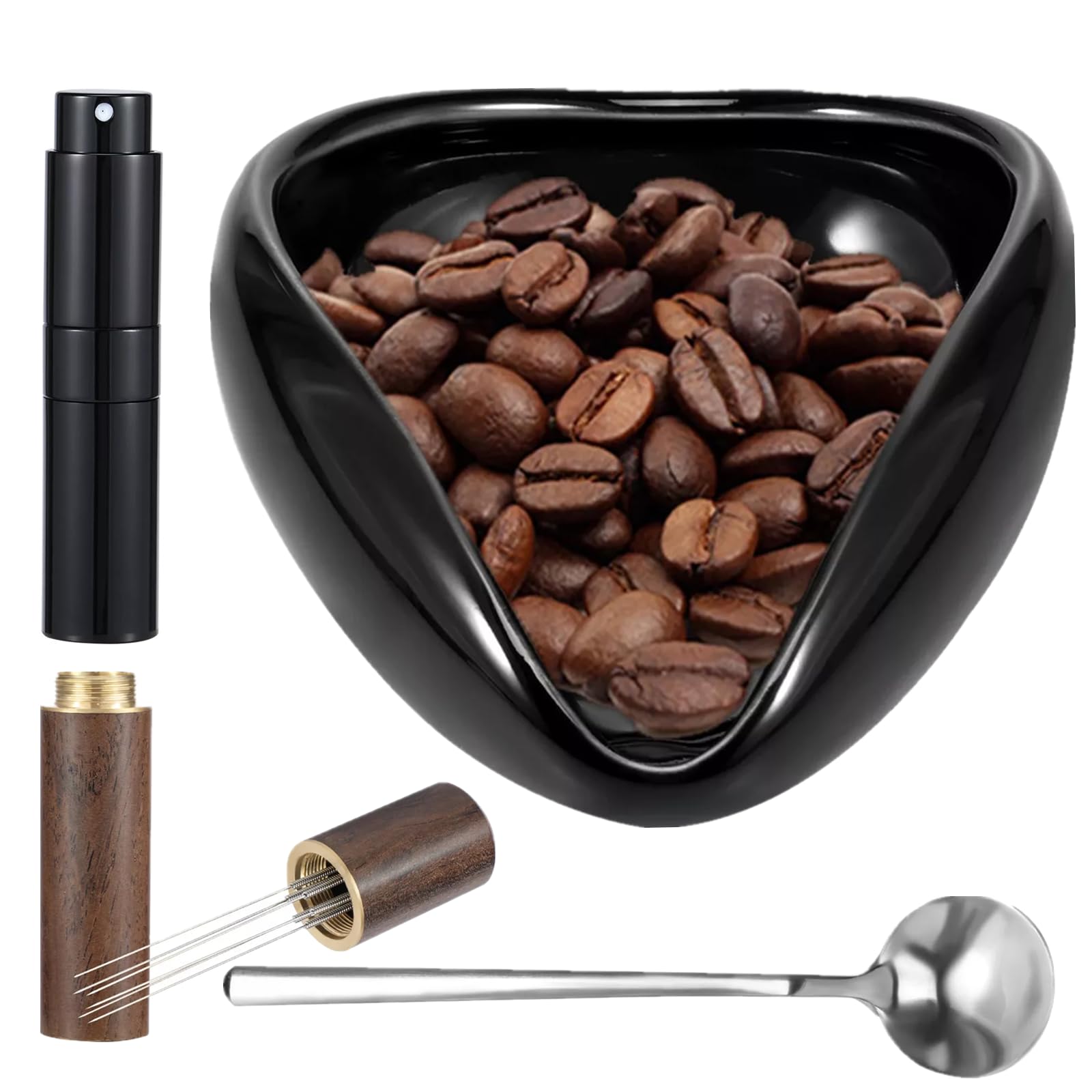 KATOHEKI 4 Piece Coffee Bean Dosing Cup,Spray Bottle Kit,Espresso Coffee Stirrer Tool and Coffee Teaspoon Set,Ceramic Coffee Dosing Vessel Tray Kit Coffee Bar Accessories for Coffee Lovers