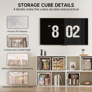 HAIXIN Storage Cubes for Cube Organizer - Collapsible Cubby Bins Open Storage Bins Transparent Organizer Cubes Plastic Storage Baskets for Closet Shelf Playroom, 4 Pack (Beige, 10.5 inch)