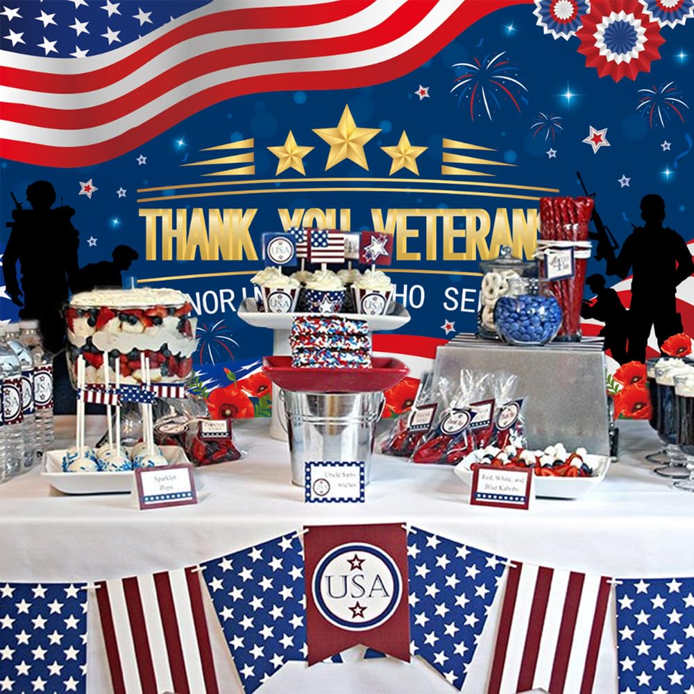 Veterans Day Backdrop, Veterans Day Decorations 72 x 44'' Thank You Veterans Banner Honoring All Who Served Patriotic Decororations for Veterans Day Home Party Supplies