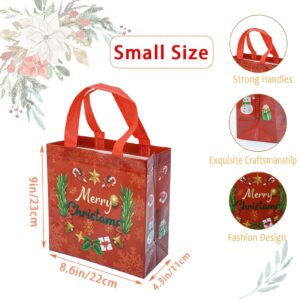 Christmas Gift Bags Tote-Bag with Handles - 12 Pack Reusable Non-Woven Xmas Party Supplies Presents Holiday Santa Claus Merry Christmas Pattern for New Year's Shopping L8.6"xH9"xW4.3"(L22xH23xW11cm)