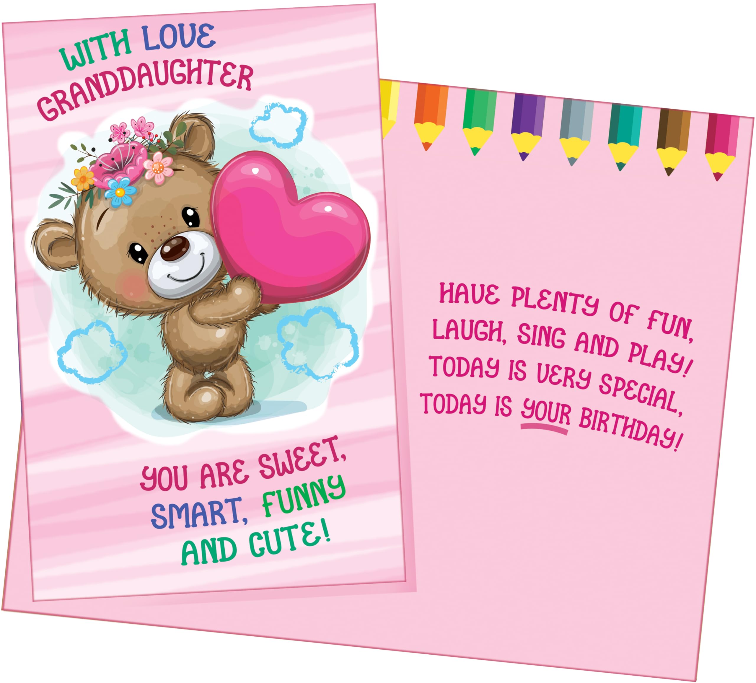 Chuck's Card-O-Rama - Birthday Card For Granddaughter - Made in USA - Why Pay More? - Large Card Opens to 10" x 7.75" - Extra Thick Paper - 95363