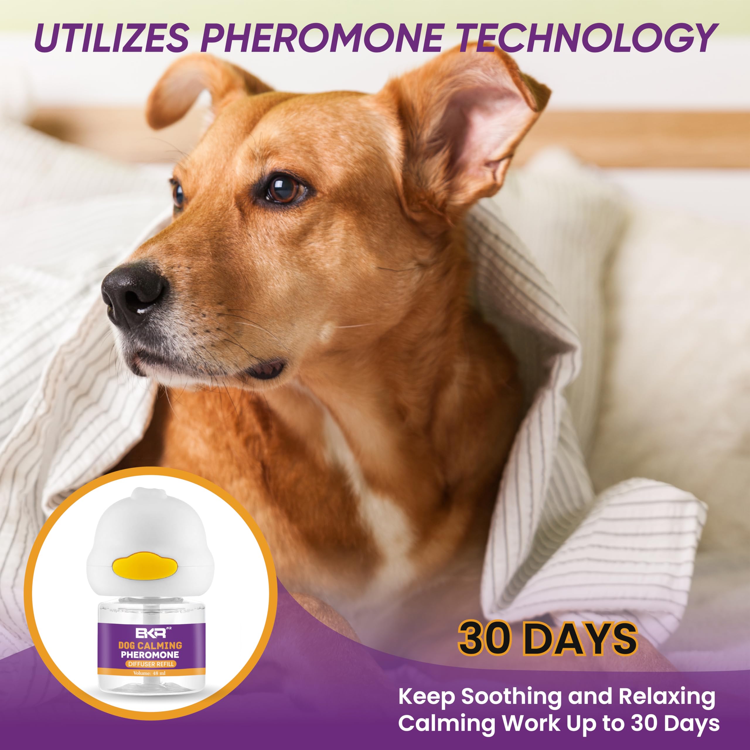 BKRMART Dog Pheromone Calming Diffuser 5 in 1 Appeasing Pet Pheromones Diffuser to Calm Kit 1 Diffuser & 4 Pheromone 48ml Refill for Anxiety Relief Reduce Barking Aggression Fighting Stress