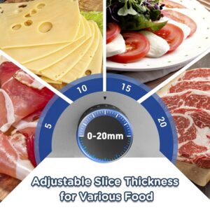 CUSIMAX Meat Slicer for Home with 1-20mm Adjustable Thickness，Electric Deli Slicer for Food Tray,Two 9" Stainless Steel Blades and Removable Food Carriage,Easy for Cut all Foods