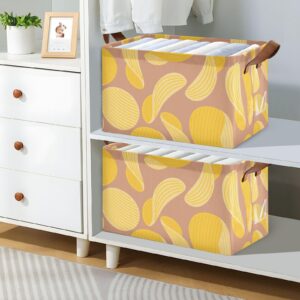 VKPSCHJ Potato Chips Pattern Printed Storage Bins Collapsible Storage Baskets with Handles, Foldable Storage Boxes for Closet Shelf Office Organizer