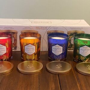 Bellevue Luxury Candles, 4 Soy Blend Candles 12 oz Each, Removable Labels, Lead-Free Wicks, Fragrances with Essential Oils