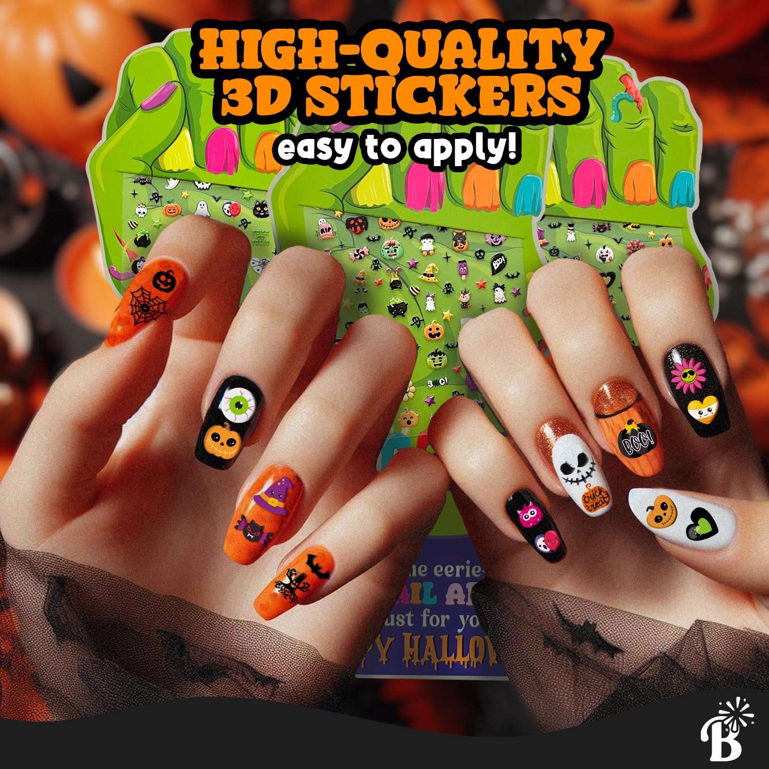 Halloween Nail Stickers+ Cards Non Candy Halloween Party Favors for Girls Treats Bulk, Halloween Goody Bag Stuffers, Halloween Birthday Girl Party Gifts Prizes Trick Girly Halloween Party Supplies