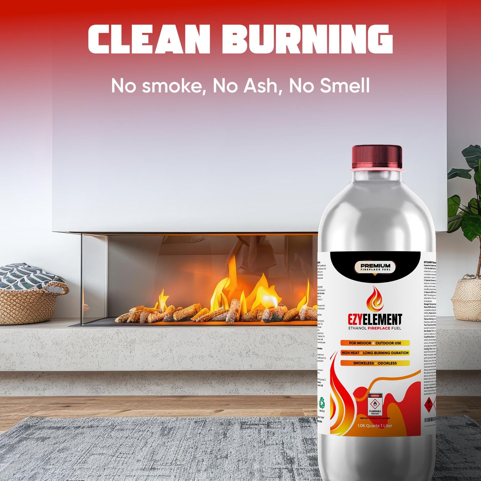 Bioethanol Fireplace Fuel 3 x 1 Liter - Clean Burning, Odorless, and Smokeless Bioethanol Fuel for Tabletop Fireplaces, Bio Ethanol Fuel for Table Top Fire Pit, Renewable Ethanol Fire Pit Fuel Burners